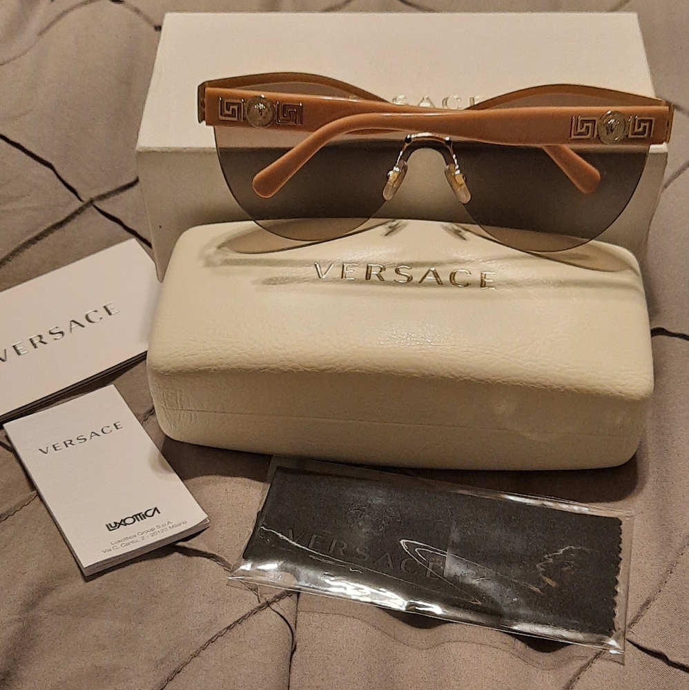 Versace Rimless Sunglasses Brown Gold Accents